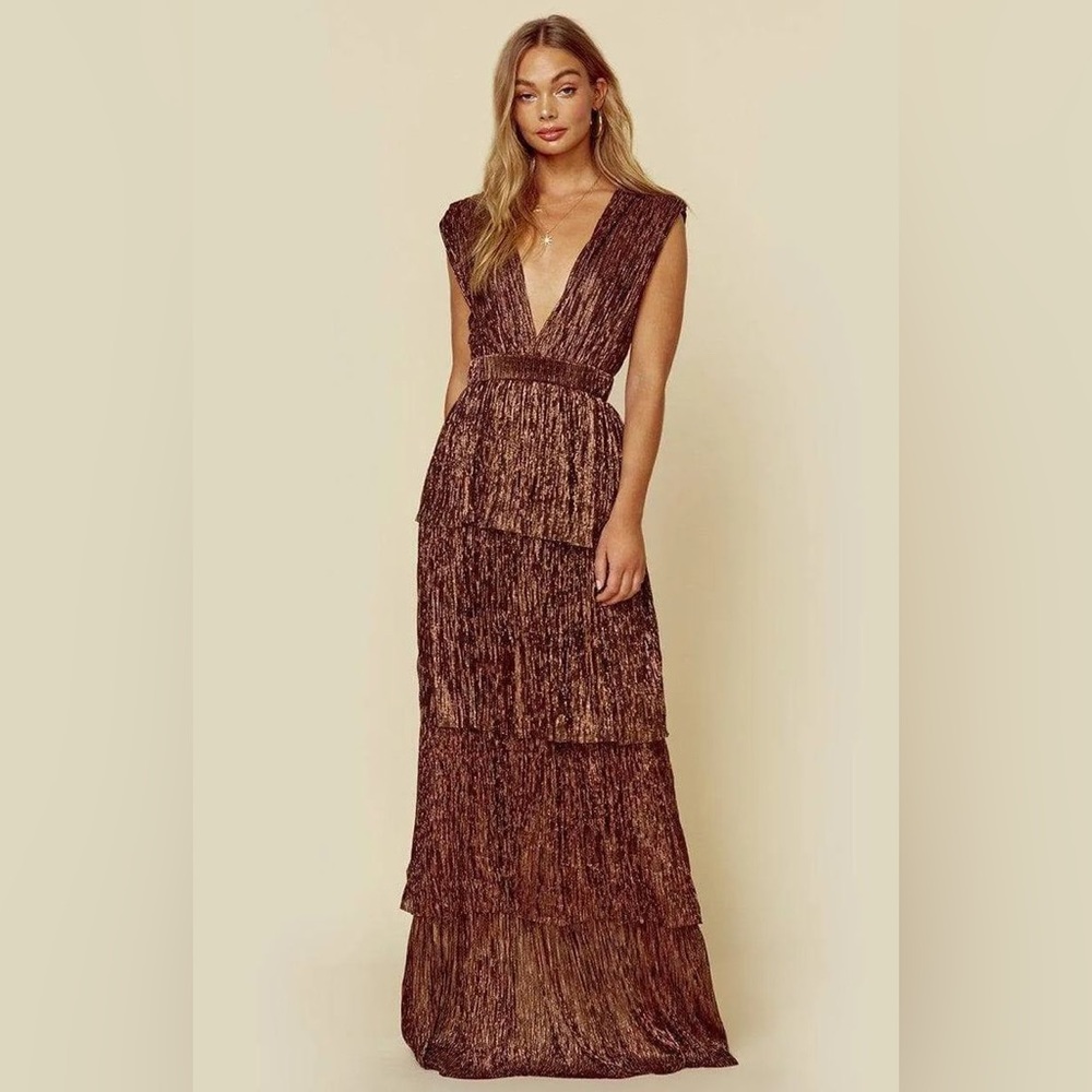 Sabina Musayev | Brown Skyler Plissé Lurex Gown Size: XS